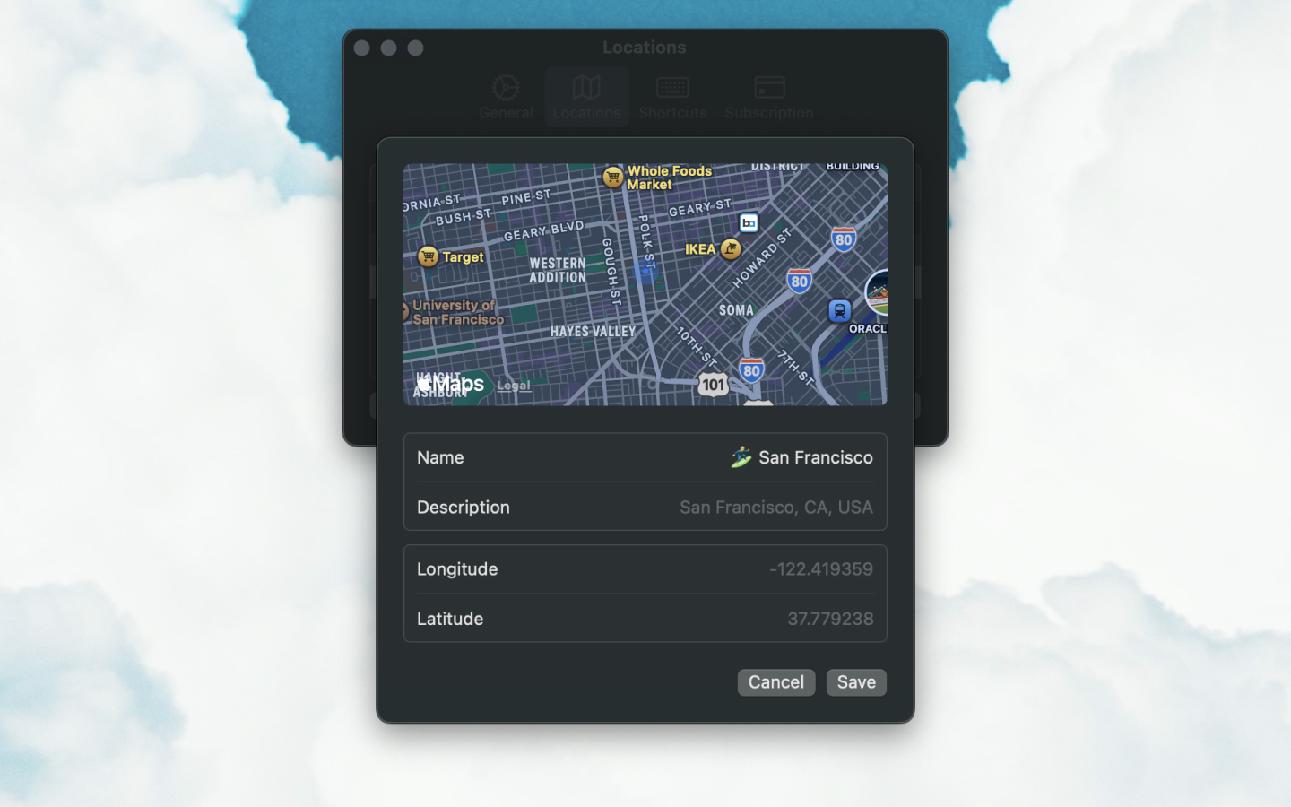 Dear Sun App Mac Edit Location