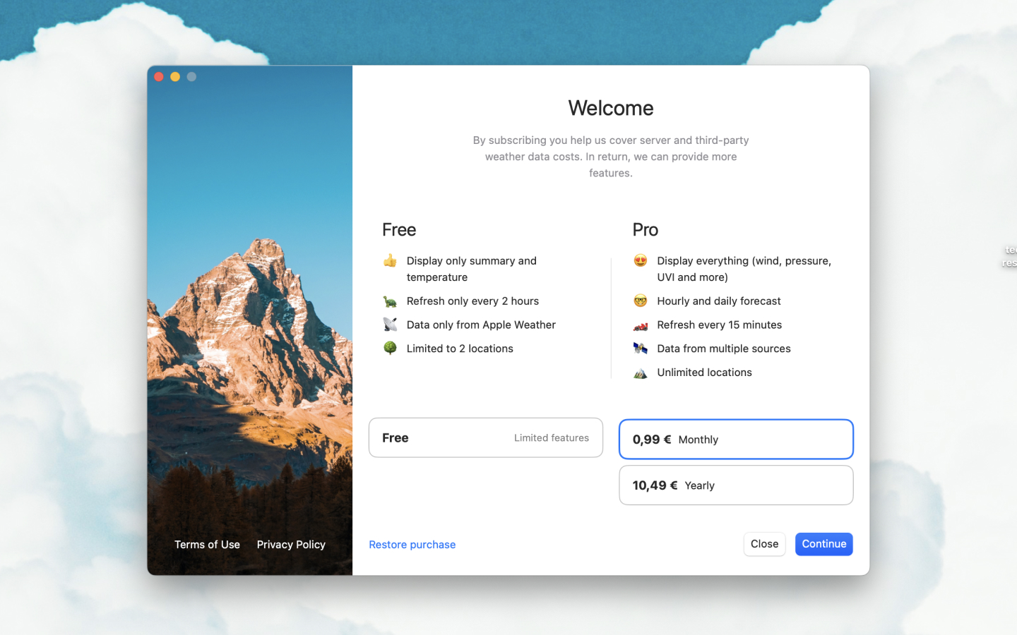 Dear Sun App Mac Welcome