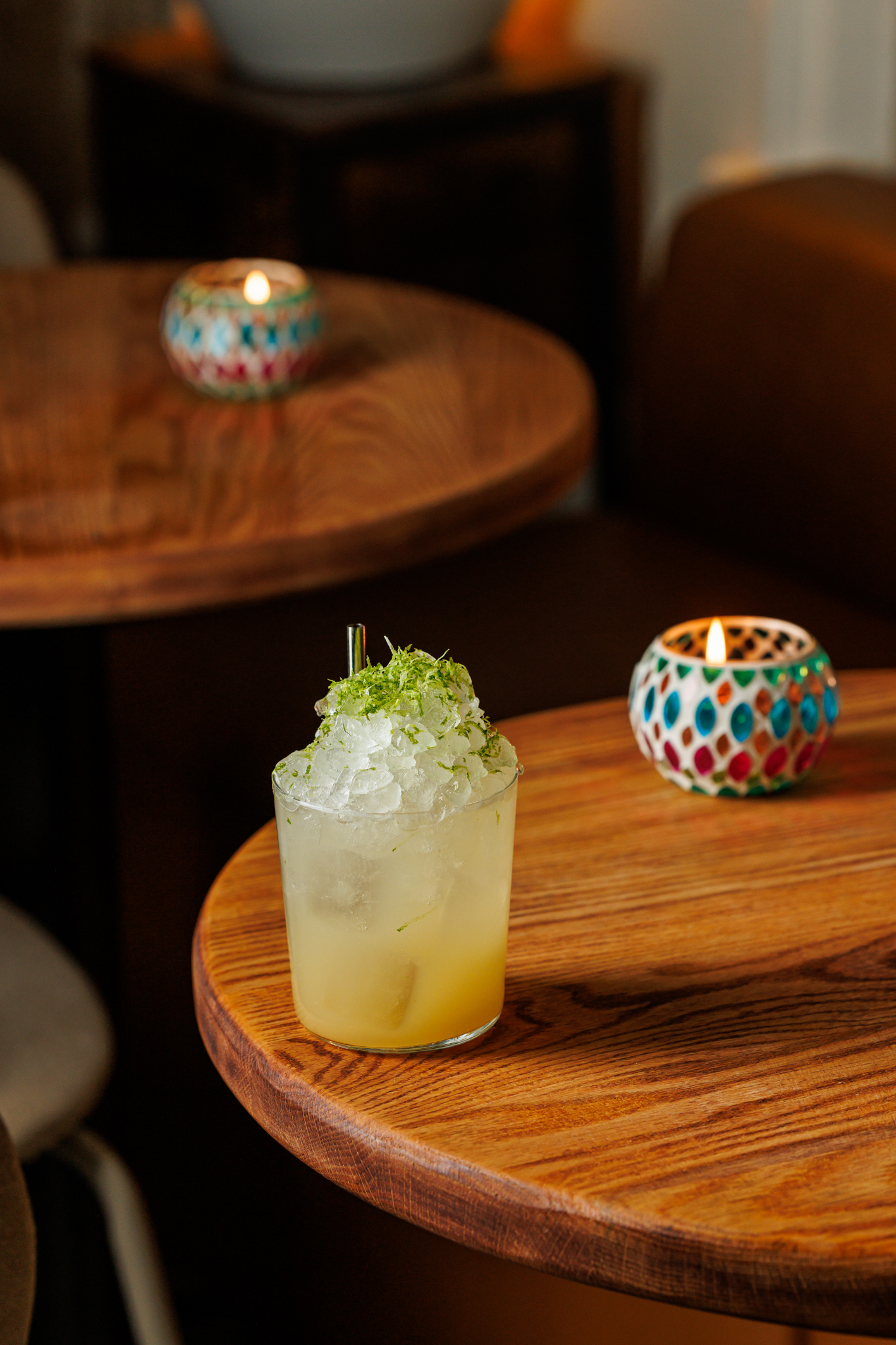 Low-alcohol sessionable cocktail on an indoor table at Freehouse Collective in Toronto Vancouver