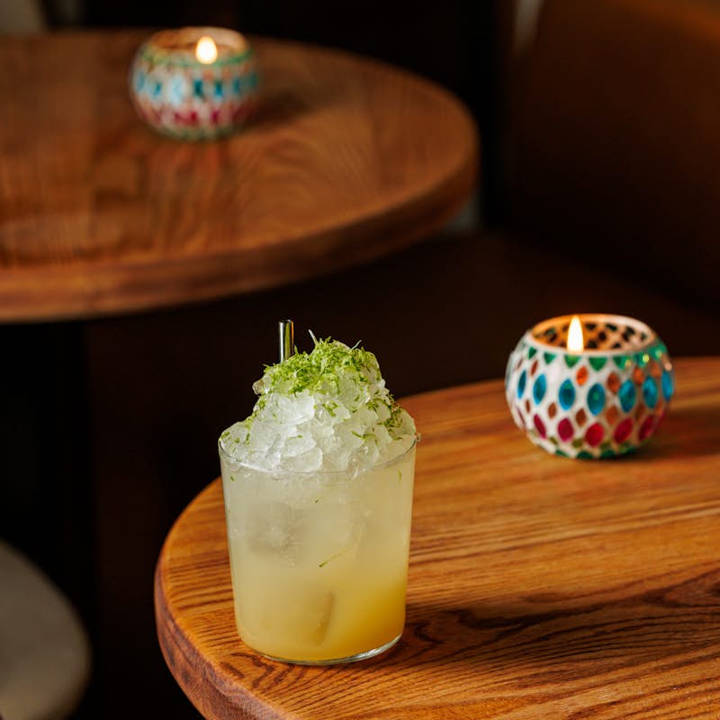 Low-alcohol sessionable cocktail on an indoor table at Freehouse Collective in Toronto Vancouver