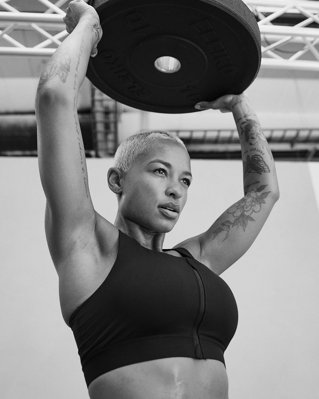 Sweaty, powerful and real – in a sports bra and period pants during an work-out.