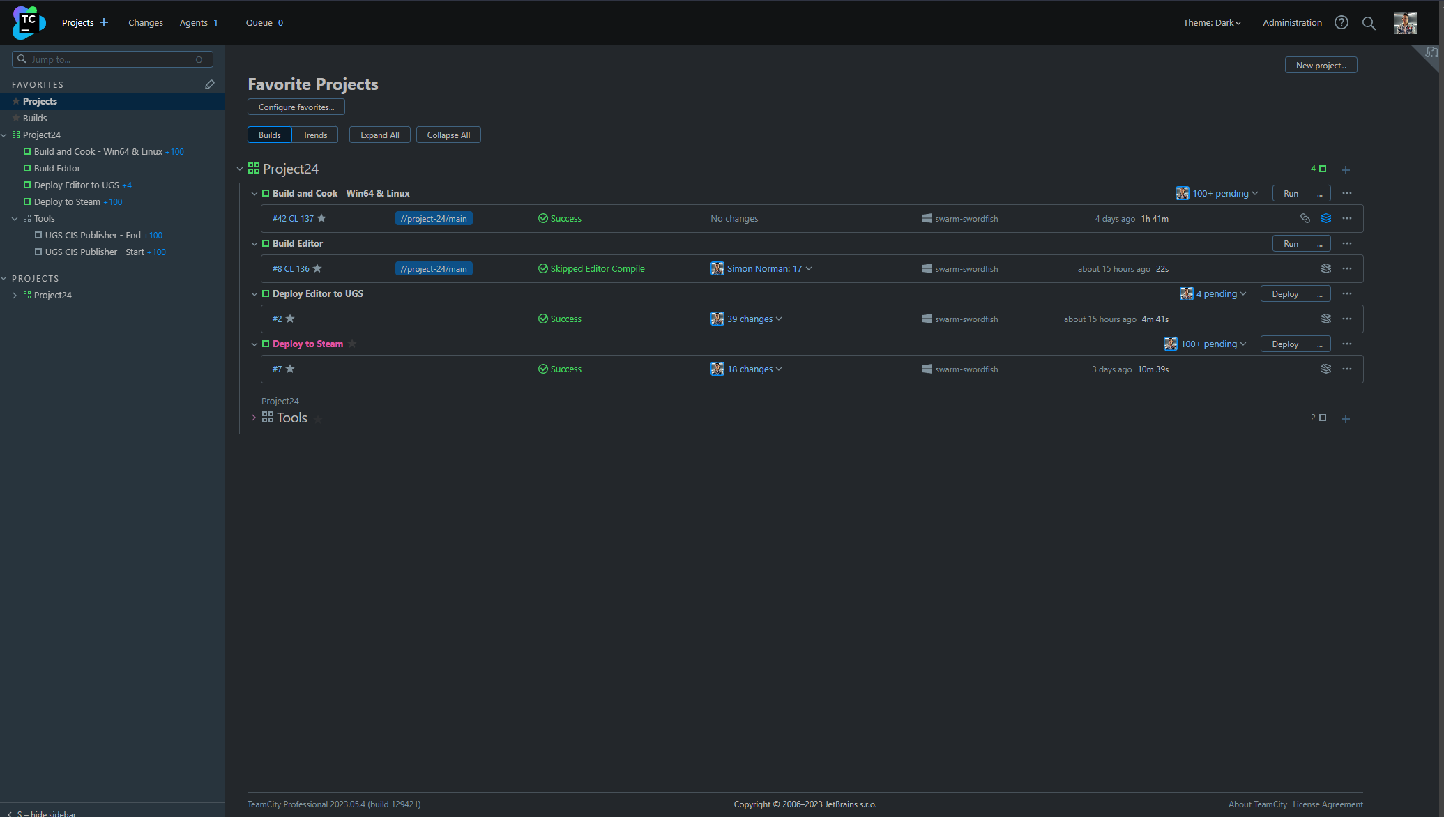 screenshot of TeamCity server homepage for Project24 CI/CD setup