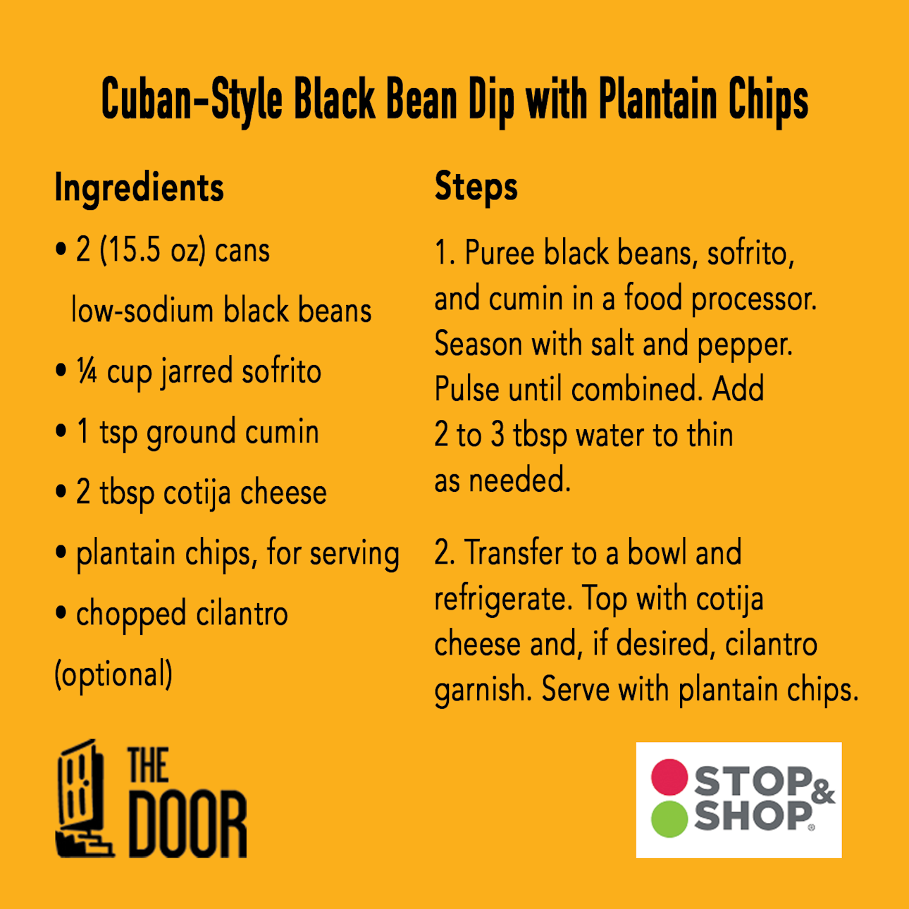 Recipe & instructions for preparing Cuban-style black bean dip with plantain chips