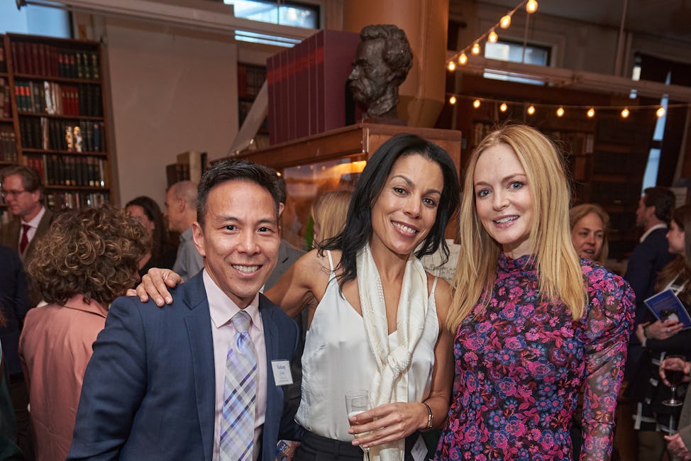 From left: The Door CEO Kelsey Louie, Board member Maya Browne, and actor Heather Graham