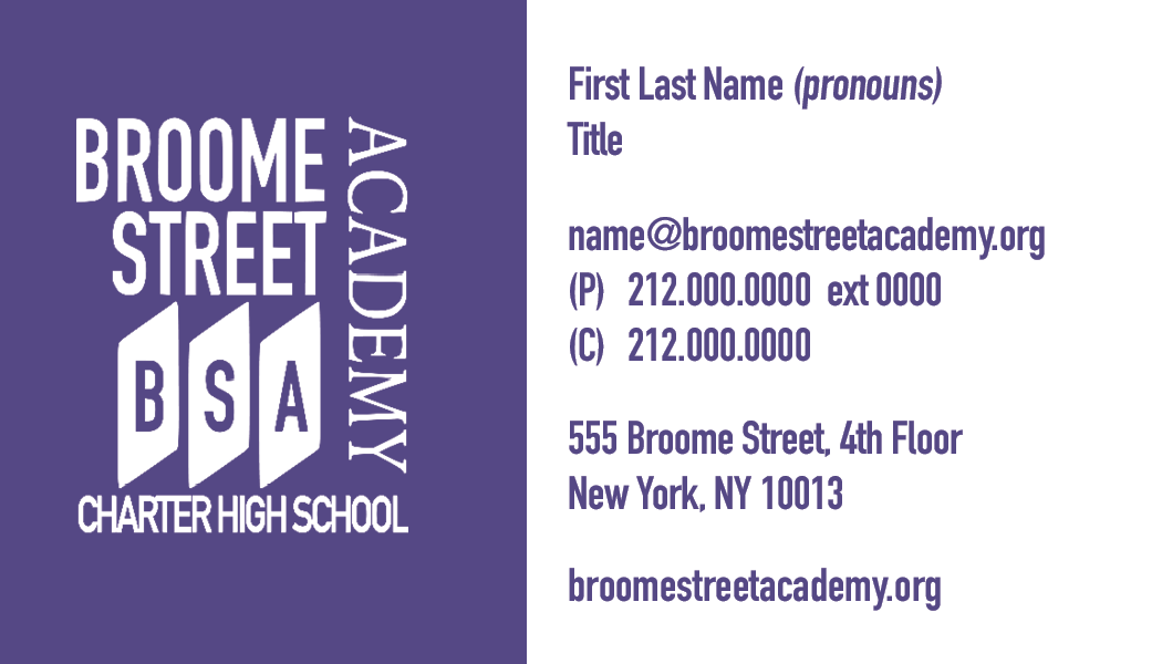Sample of BSA business card design