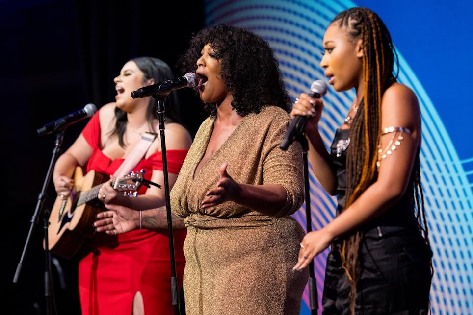 Frenchie Davis (middle) with musical artists from The Door's Arts Program, Nala Baby (right) and Elle Prado (left).