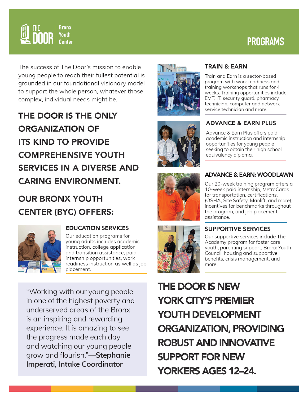 Bronx Youth Center programs one-pager