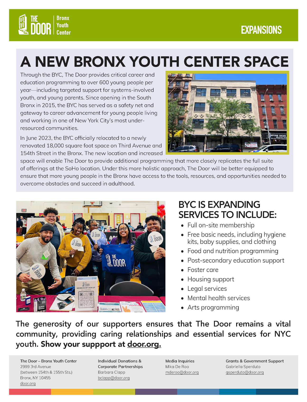 Bronx Youth Center expansions one-pager