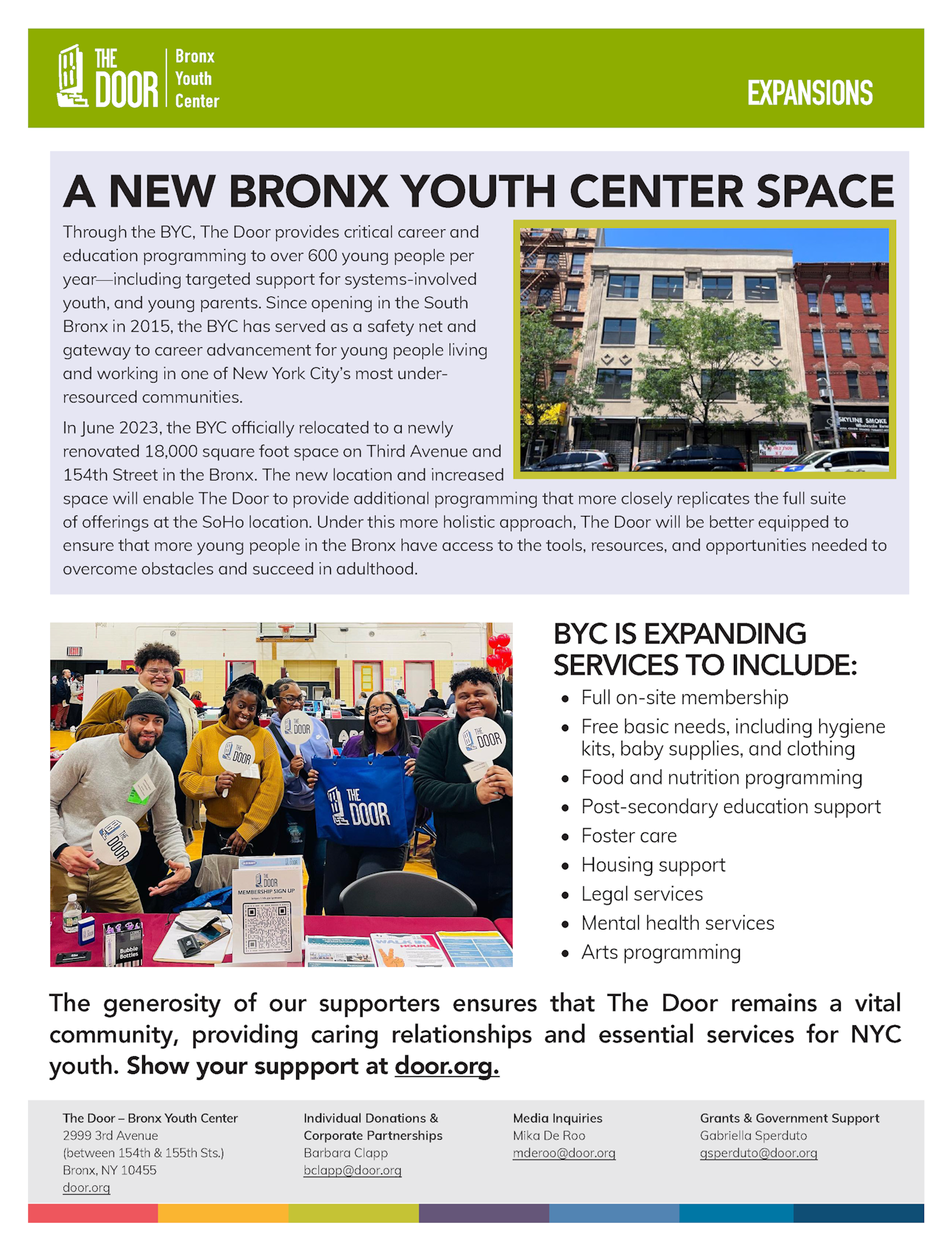 Bronx Youth Center expansions one-pager