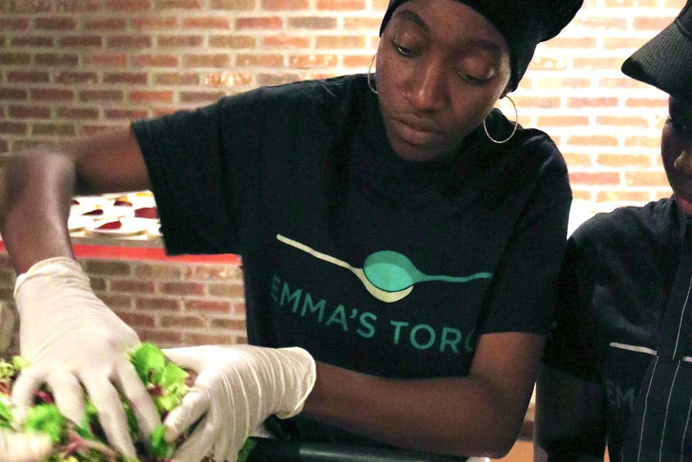 The salad station at Emma's Torch in action