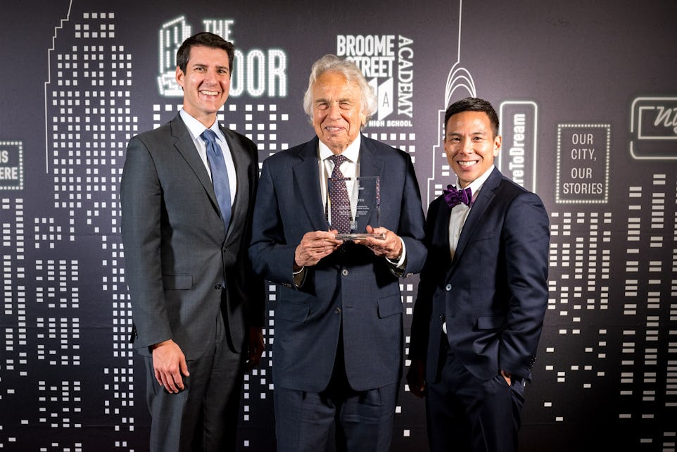 L to R: Broome Street Academy (BSA) Board of Trustees President Jeff Katzin, The Door & BSA CEO Kelsey Louie, and BSA Board member David Zurndorfer.