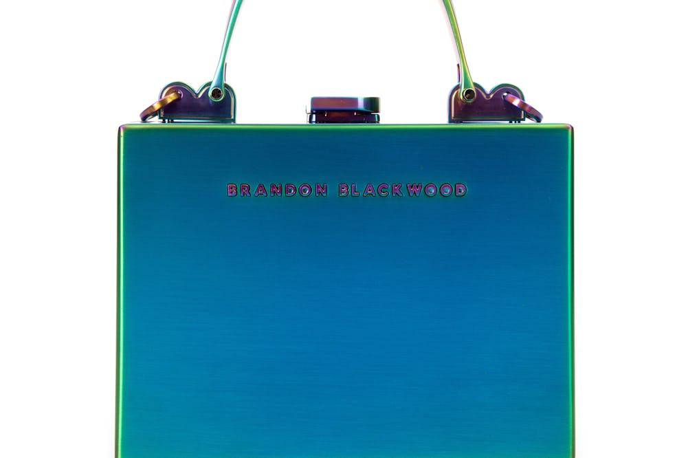 Brandon Blackwood Limited Edition Mini Kendrick Trunk in Iridescent Stainless Steel with Chain Strap