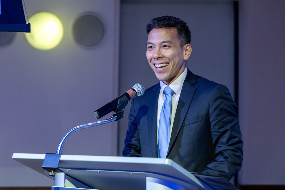 Kelsey Louie, The Door, and Broome Street Academy CEO, delivering his speech