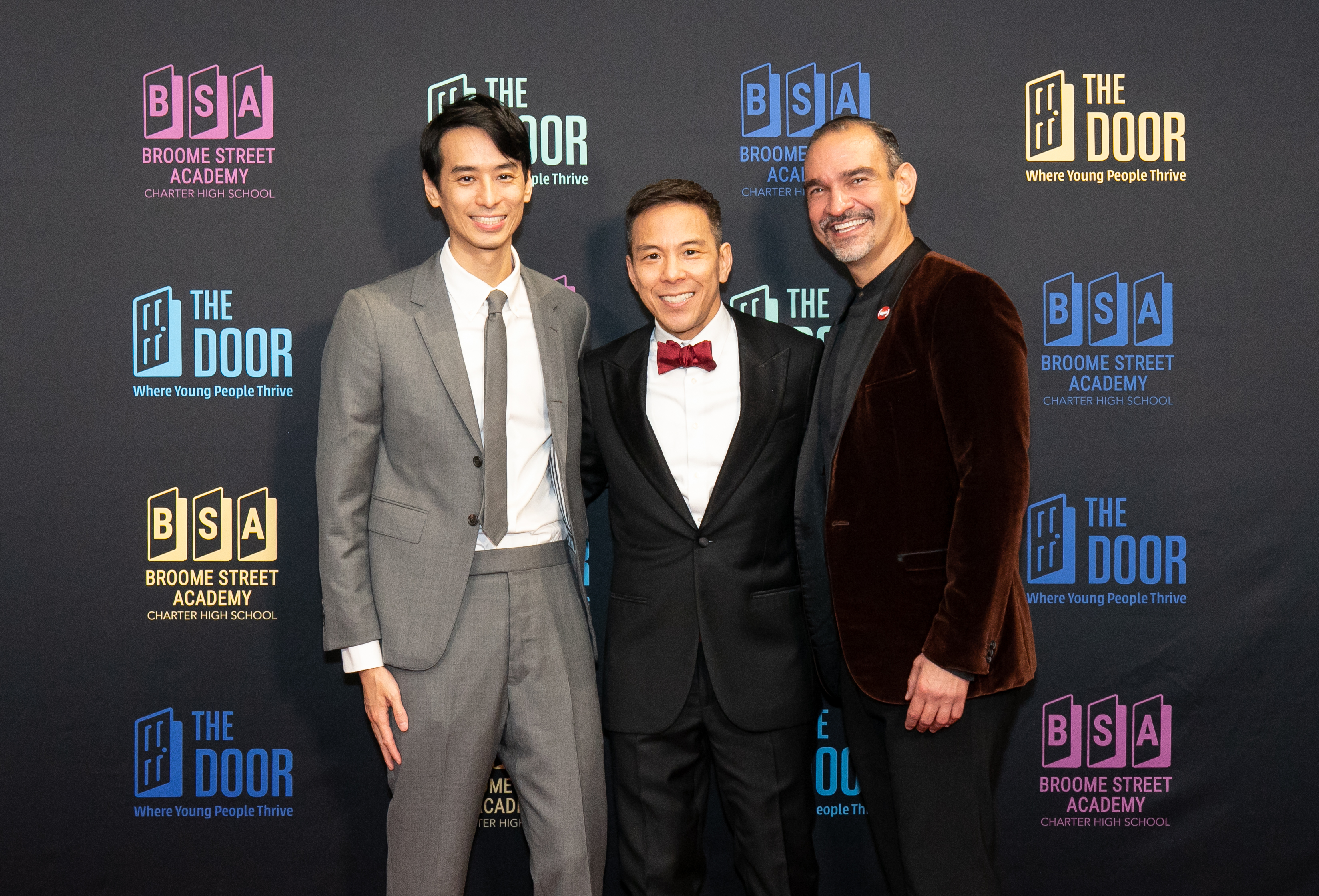 Founder's Award Honoree, Mao-Lin on the behalf of Pinterest, with Kelsey Louie, CEO of The Door and Broome Street Academy, and Change Maker Award Honoree, Javier Muñoz