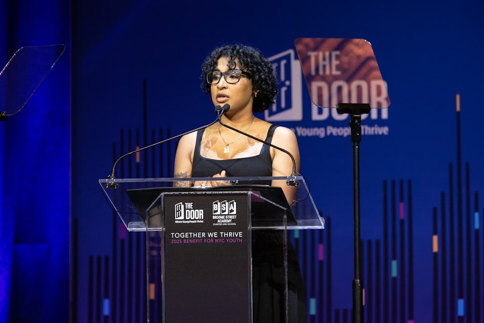 Former Door Member, Kelsie, delivering her remarks