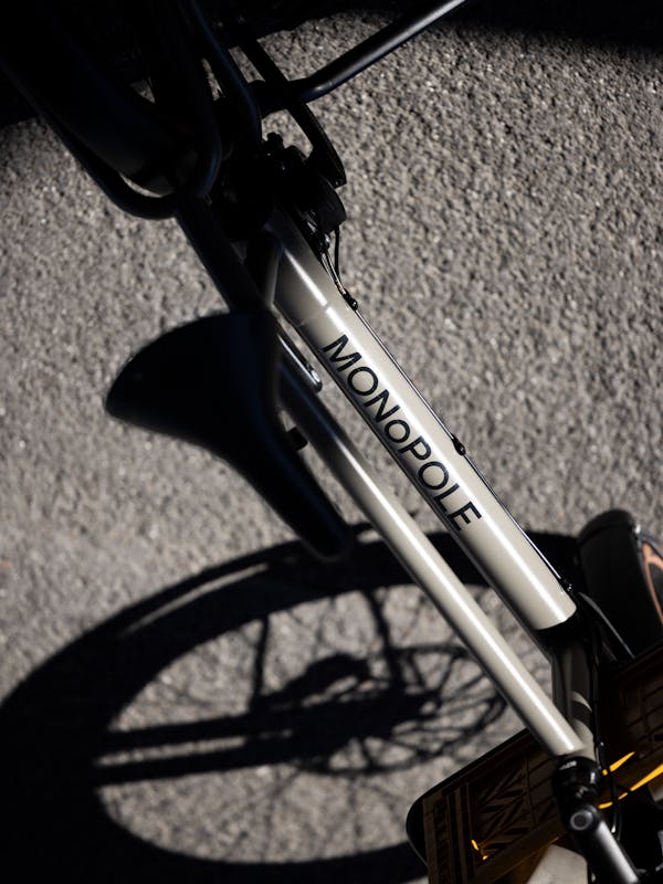 Above view of MONoPOLE logo decal on frame