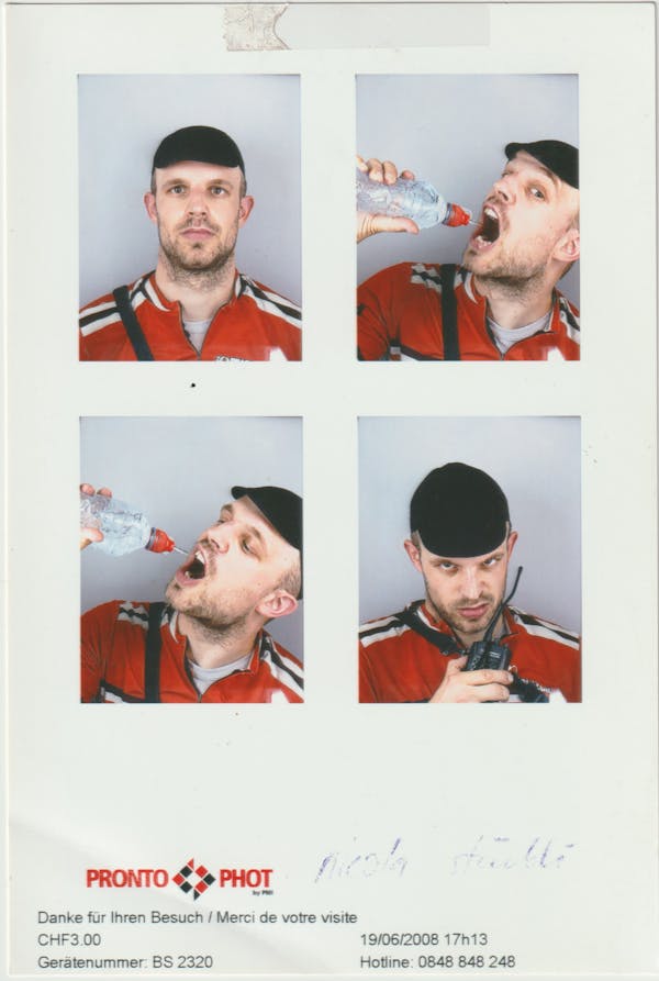 Bike messenger in a photobooth