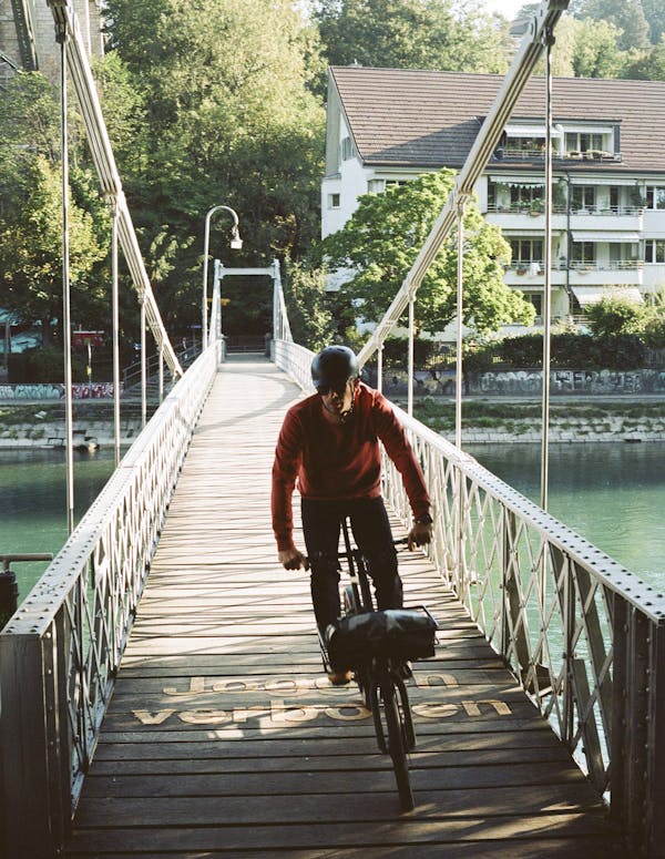 man riding cargo bike