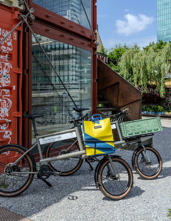 MONoPOLE bikes in front of Freitag Flagship store in Zurich