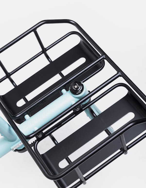 Detail side view of cargo bike rack