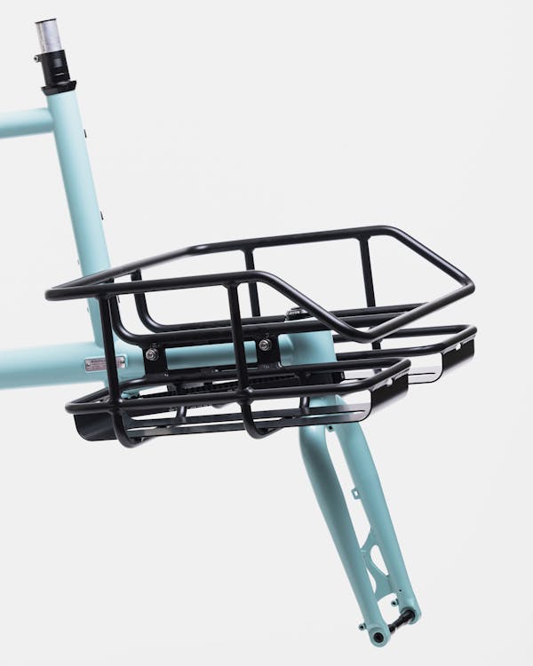 Detail side view of cargo bike rack