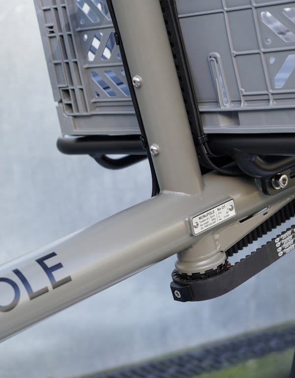 Close-up of MONoPOLE cargo bike belt-steering.