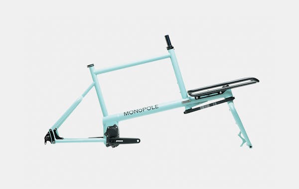 blue cargo bike frameset sideview packshot