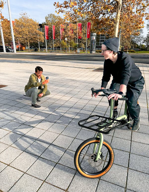 test riding a cargo bike