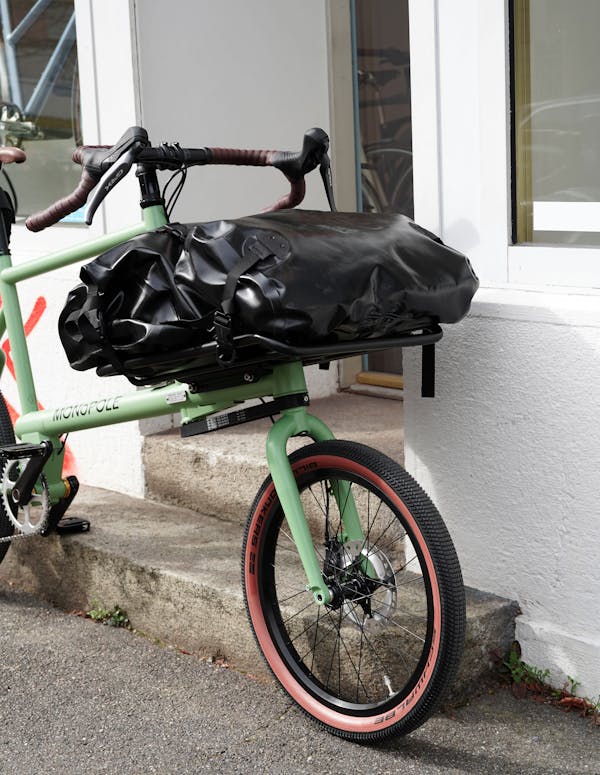 Green Cargo Bike with Drop Bar and Platform Rack (front view)