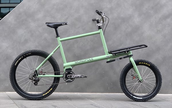 MONoPOLE pale green custom cargo bike.