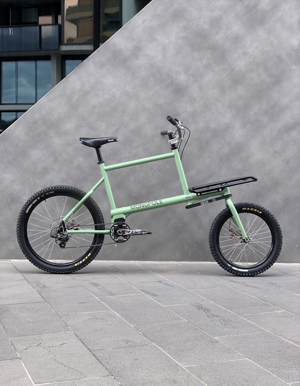 MONoPOLE pale green custom cargo bike.