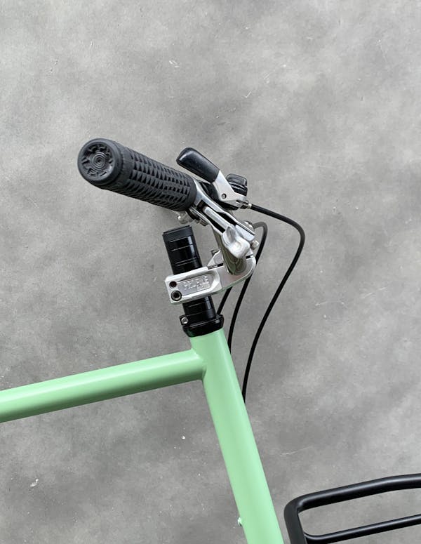 Close-up of the bike’s handlebar.