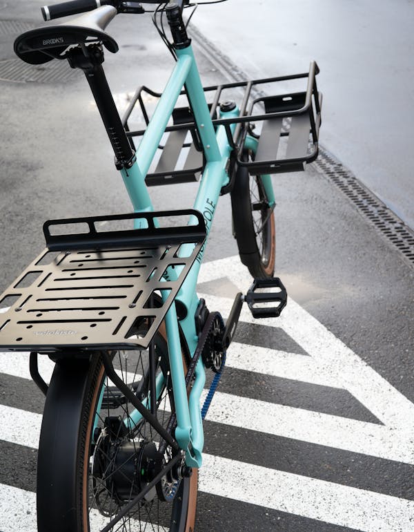 Blue Cargo E-Bike with Front and Rear Racks
