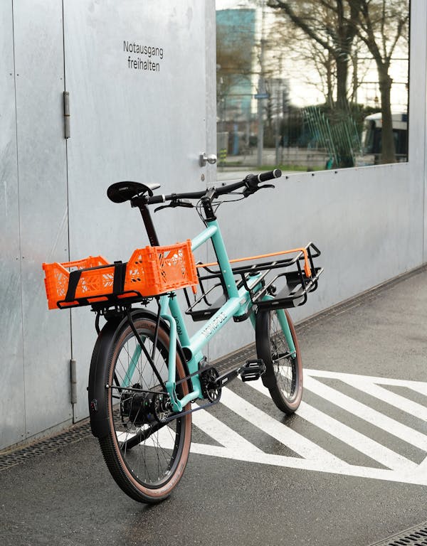 Blue Cargo E-Bike with Front and Rear Racks