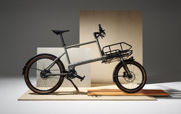 MONoPOLE cargo e-bike, awarded Best Two-Wheeler at the 2024 Monocle Design Awards, featuring a modern, sleek design and practical cargo space