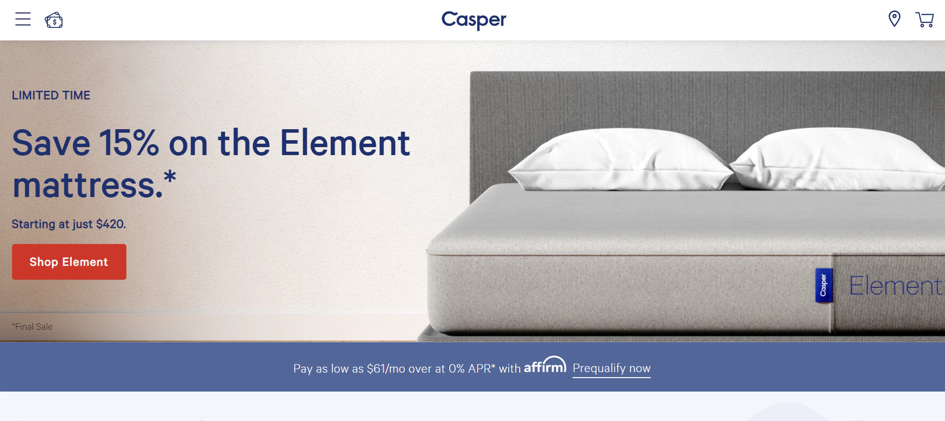 Casper is an ecommerce store that sells mattresses