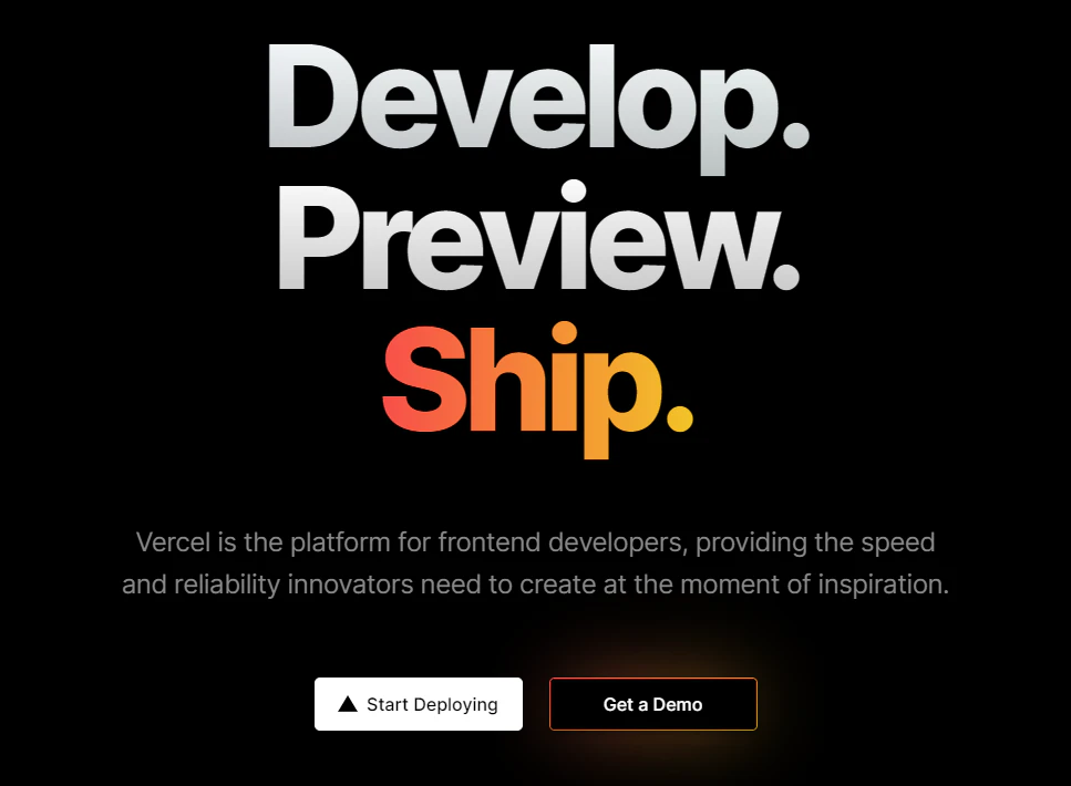 vercel homepage with two buttons to deploy or get a demo
