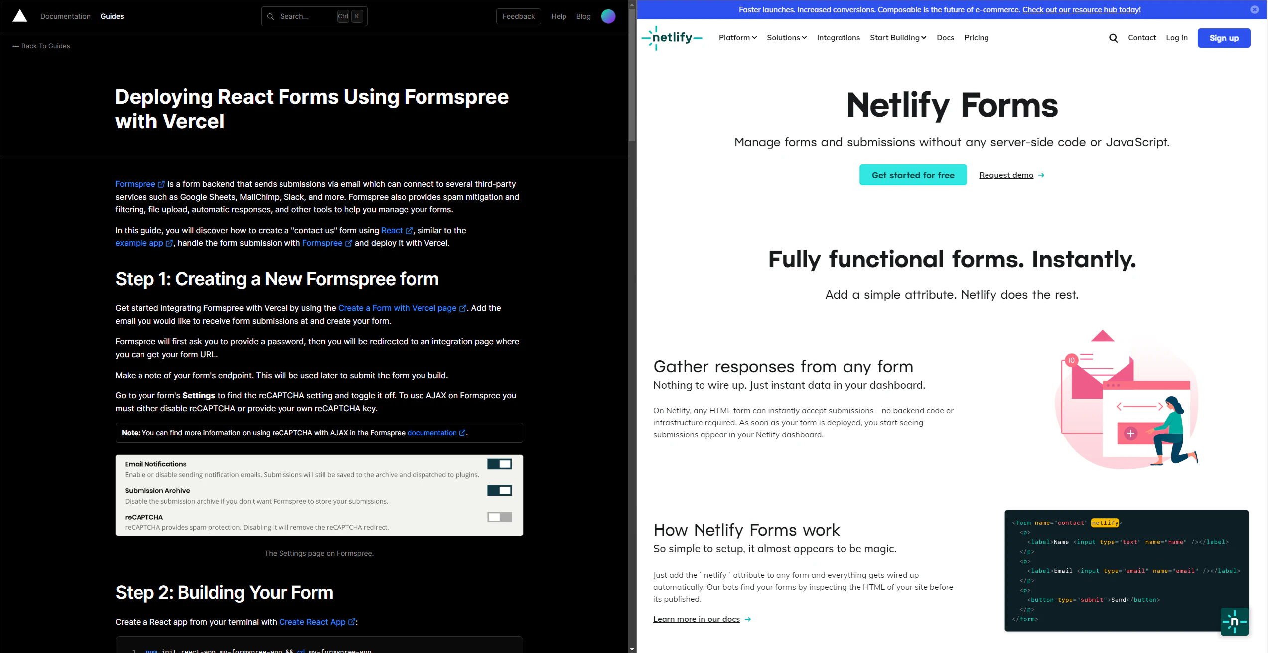 netlify and vercel form comparison