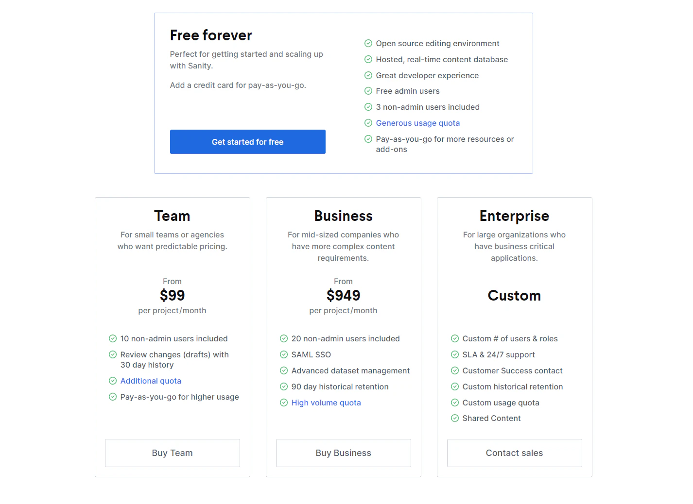sanity io pricing