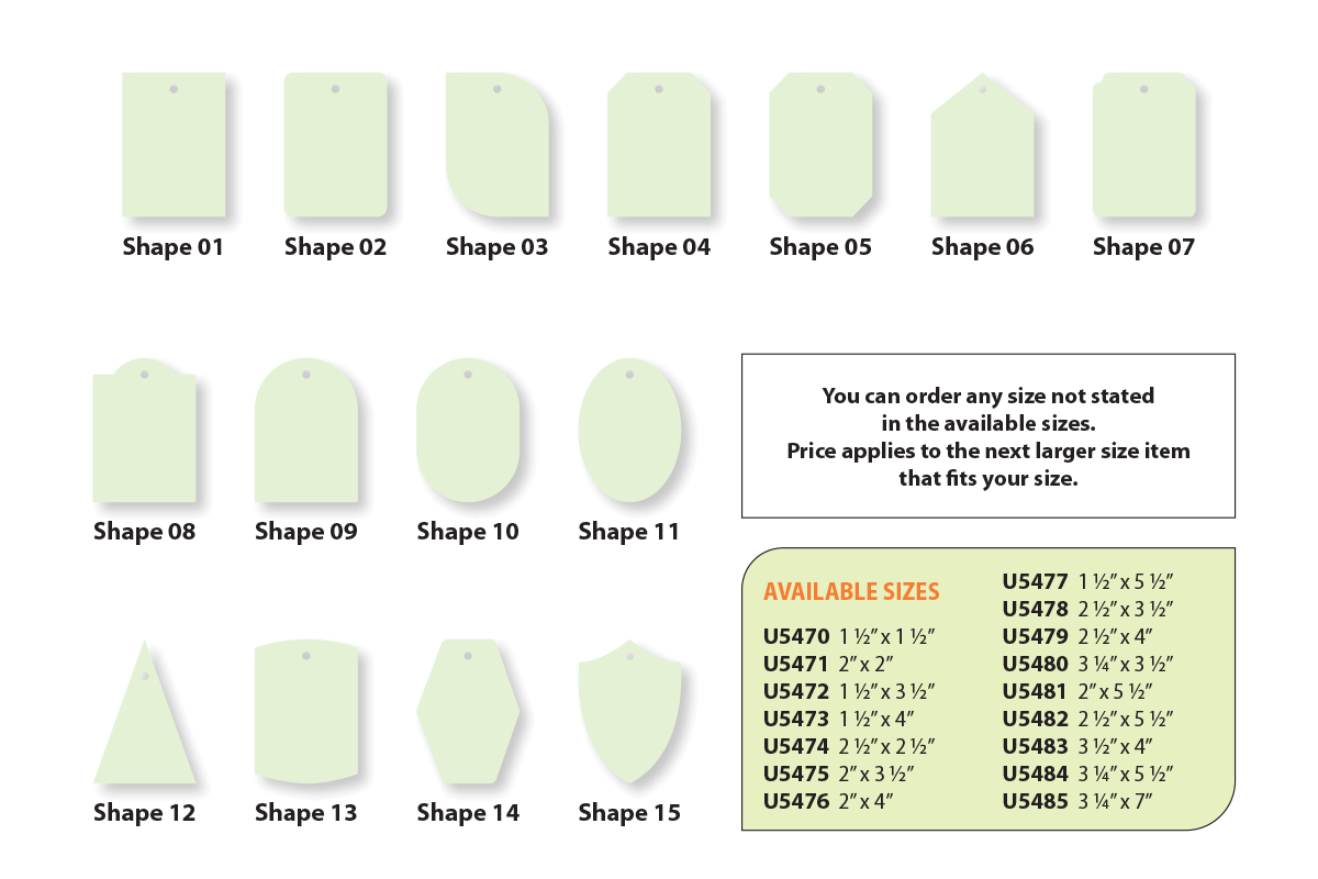 Hang Tags Plastic Sizes and Shapes