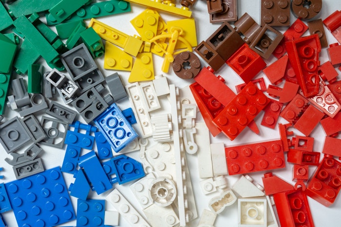 A pile of differently coloured Lego blocks