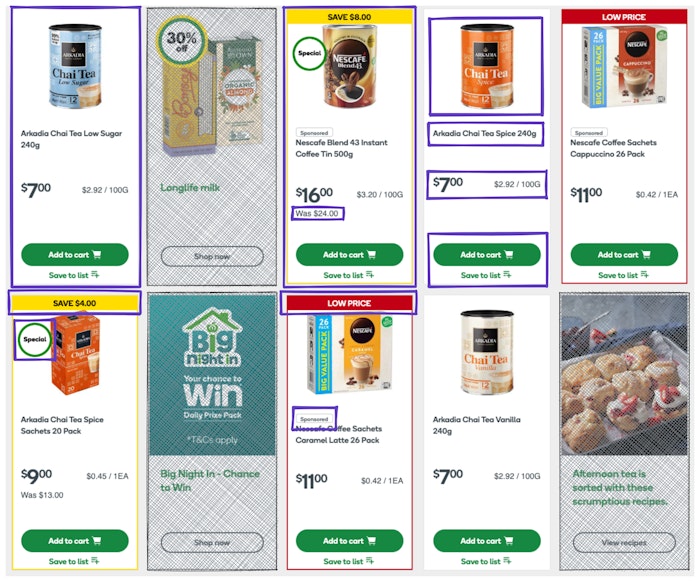 A listing page showing different coffee and tea products