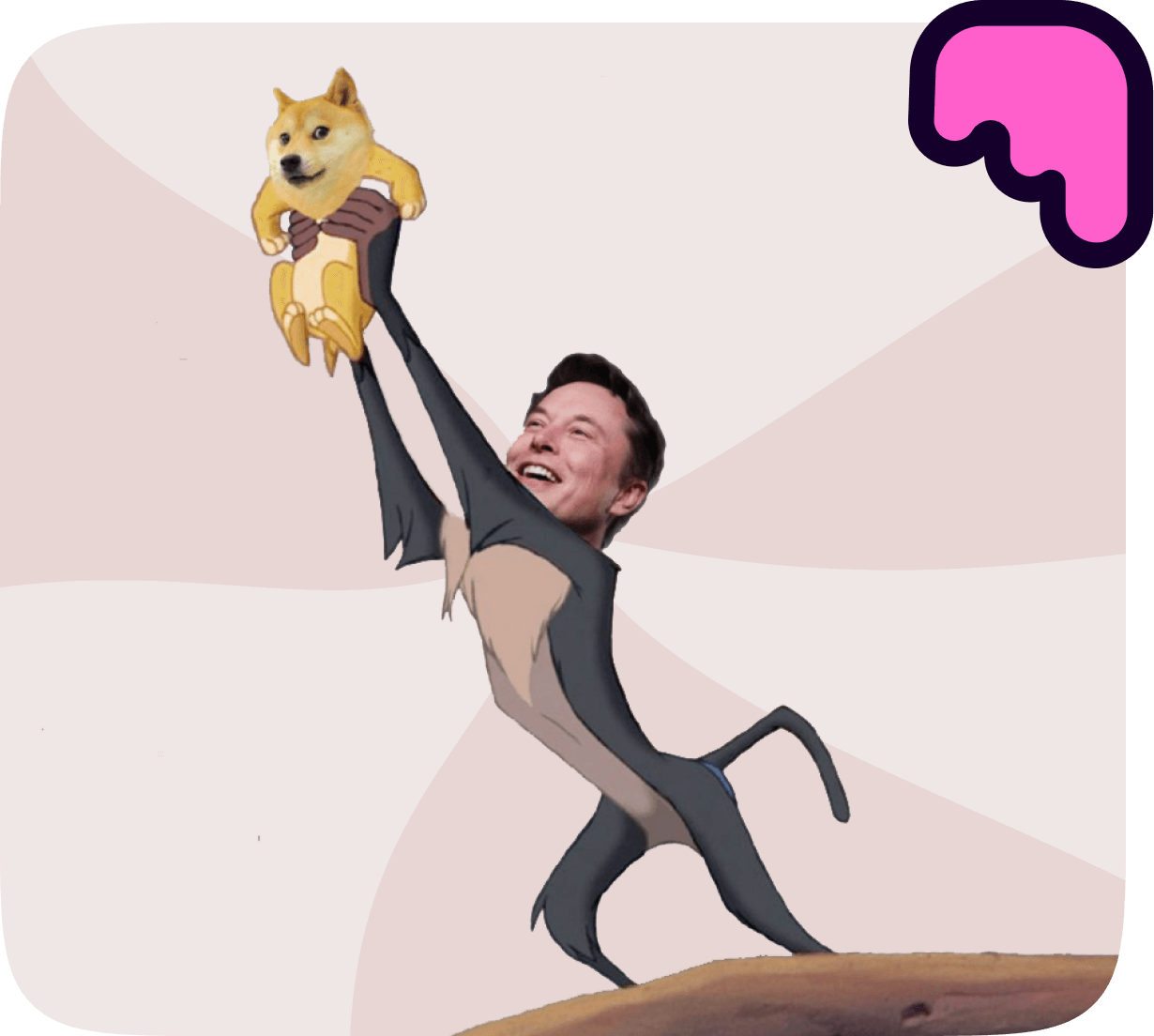 Elon Musk meme as the Doge father, imitating the Lion King