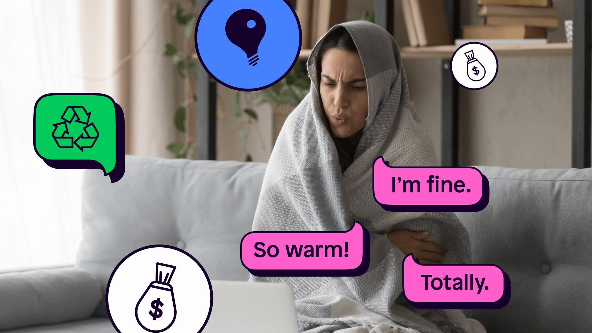 Woman in a blanket in need of some frugal tips for autumn and winter