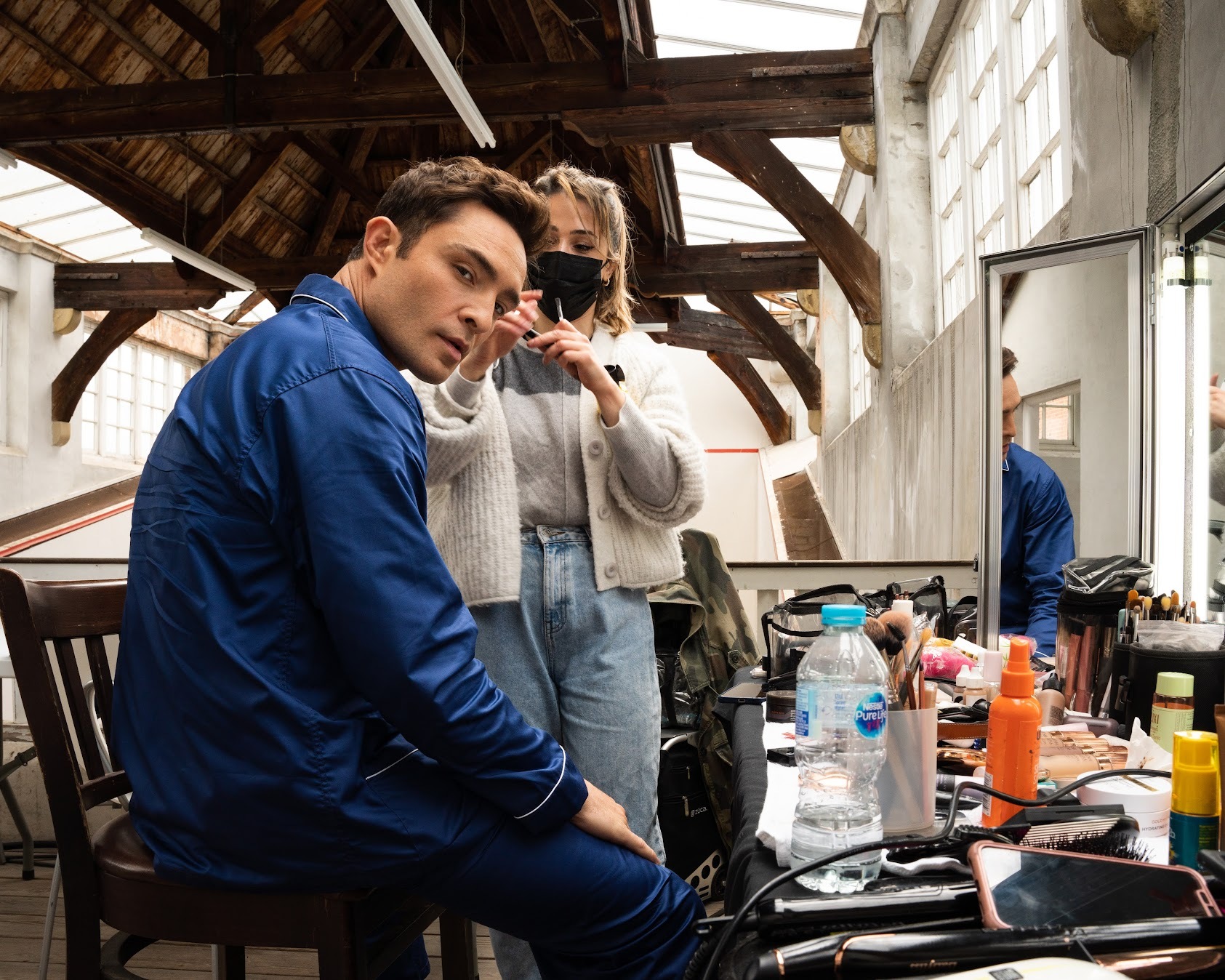 Ed Westwick preparing for filming with Shares