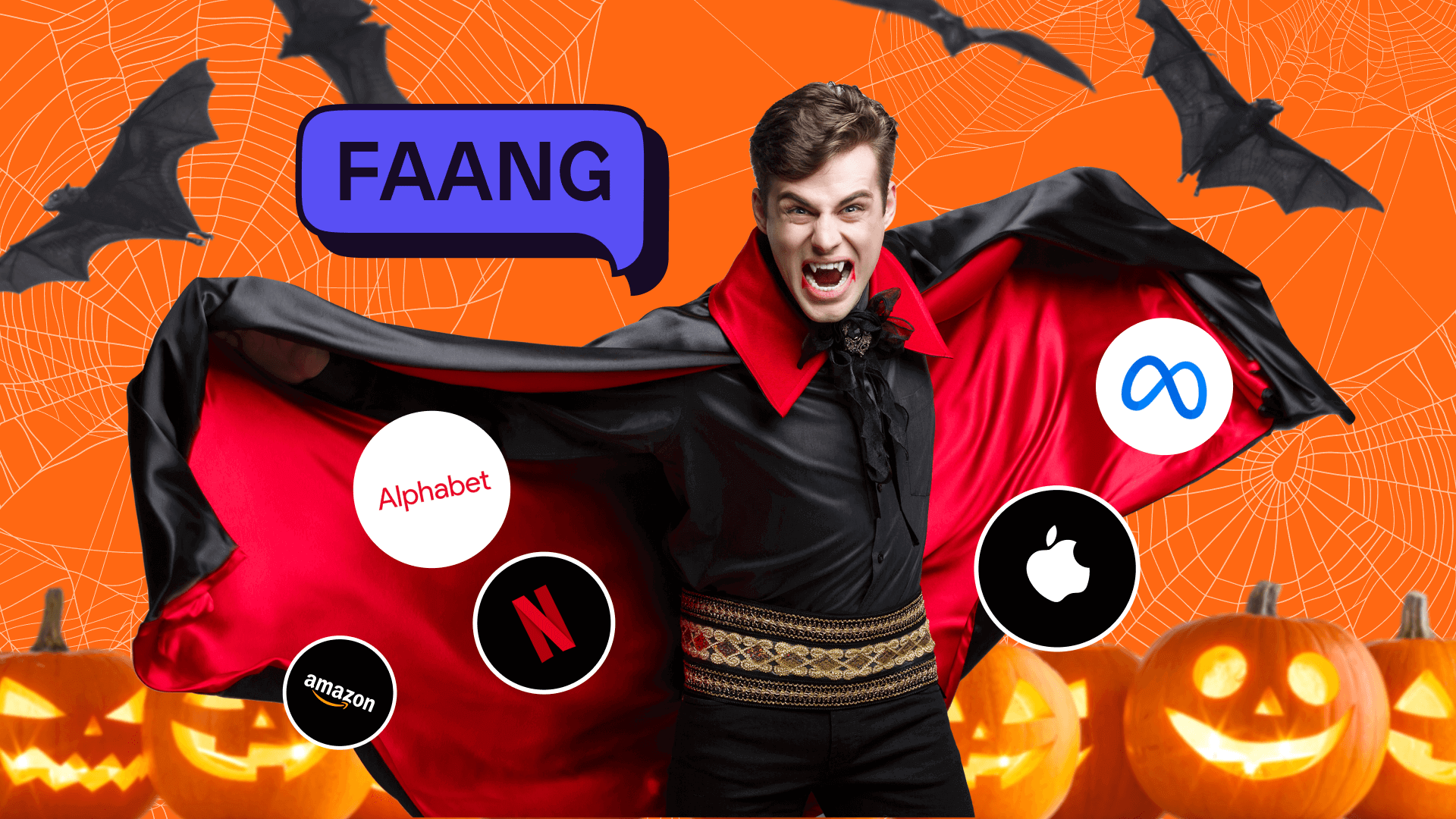 Vampire with fangs explaining what FAANG stocks are