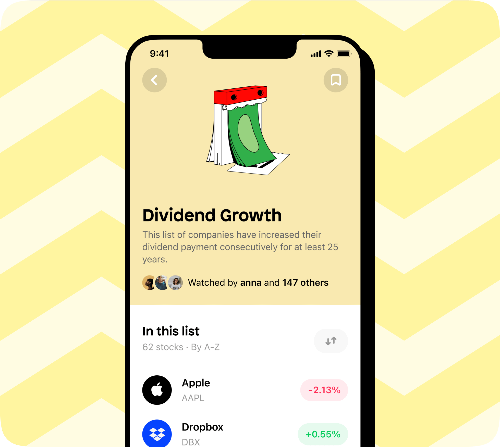 The dividend colleciton via the Shares app