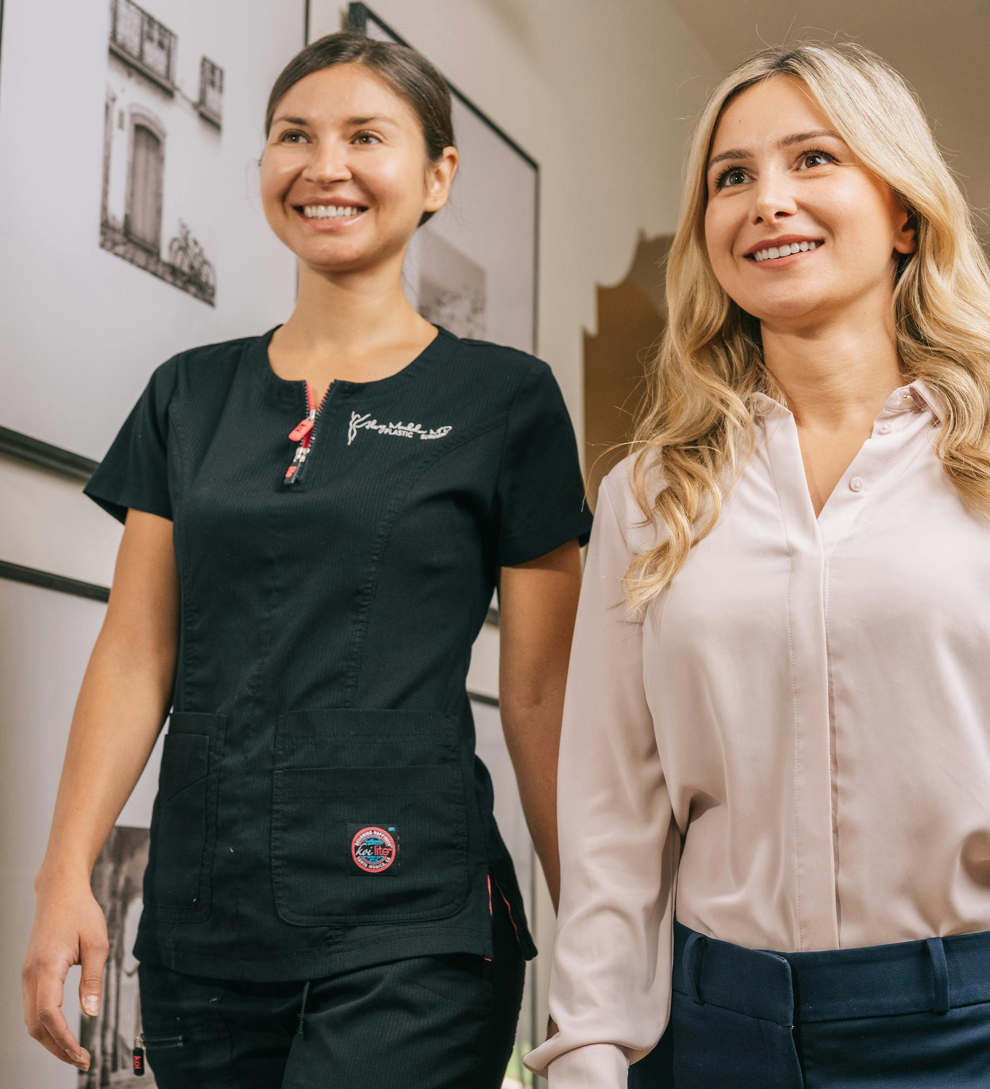 Dr. Markelov's staff escorting a patient.