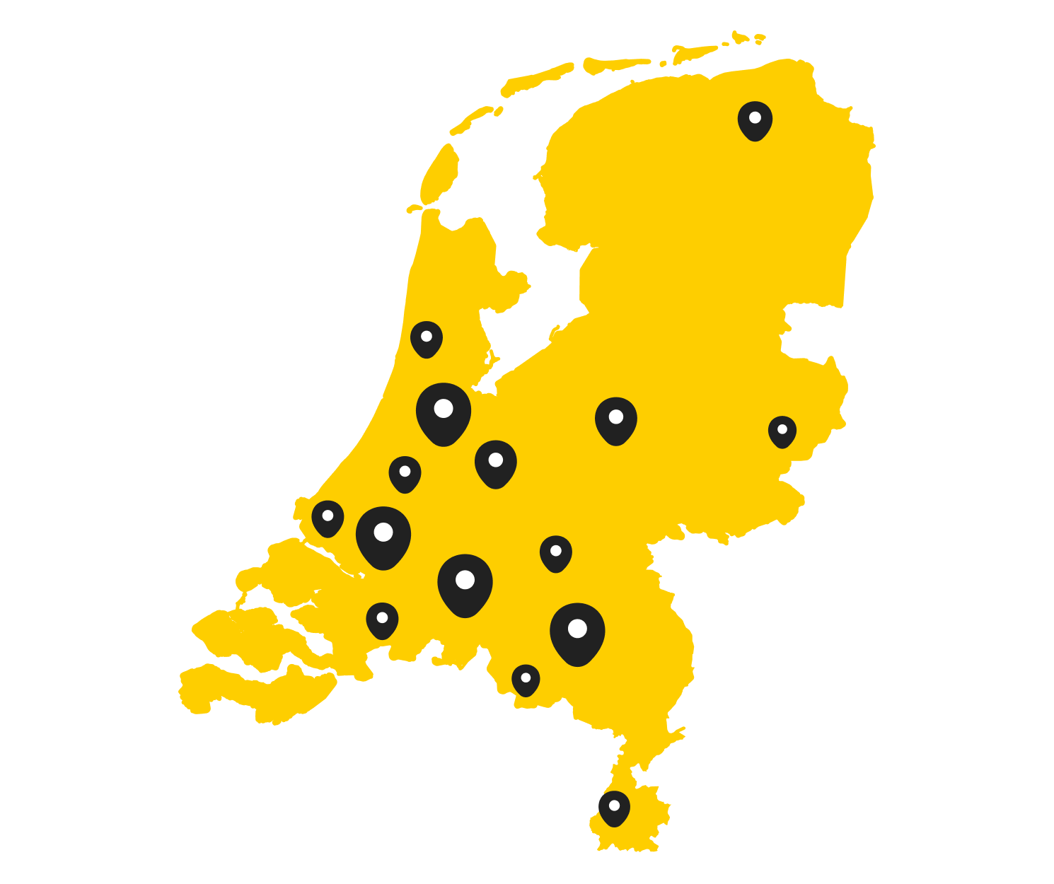 Kaart die weergeeft waar werknemers vandaan komen