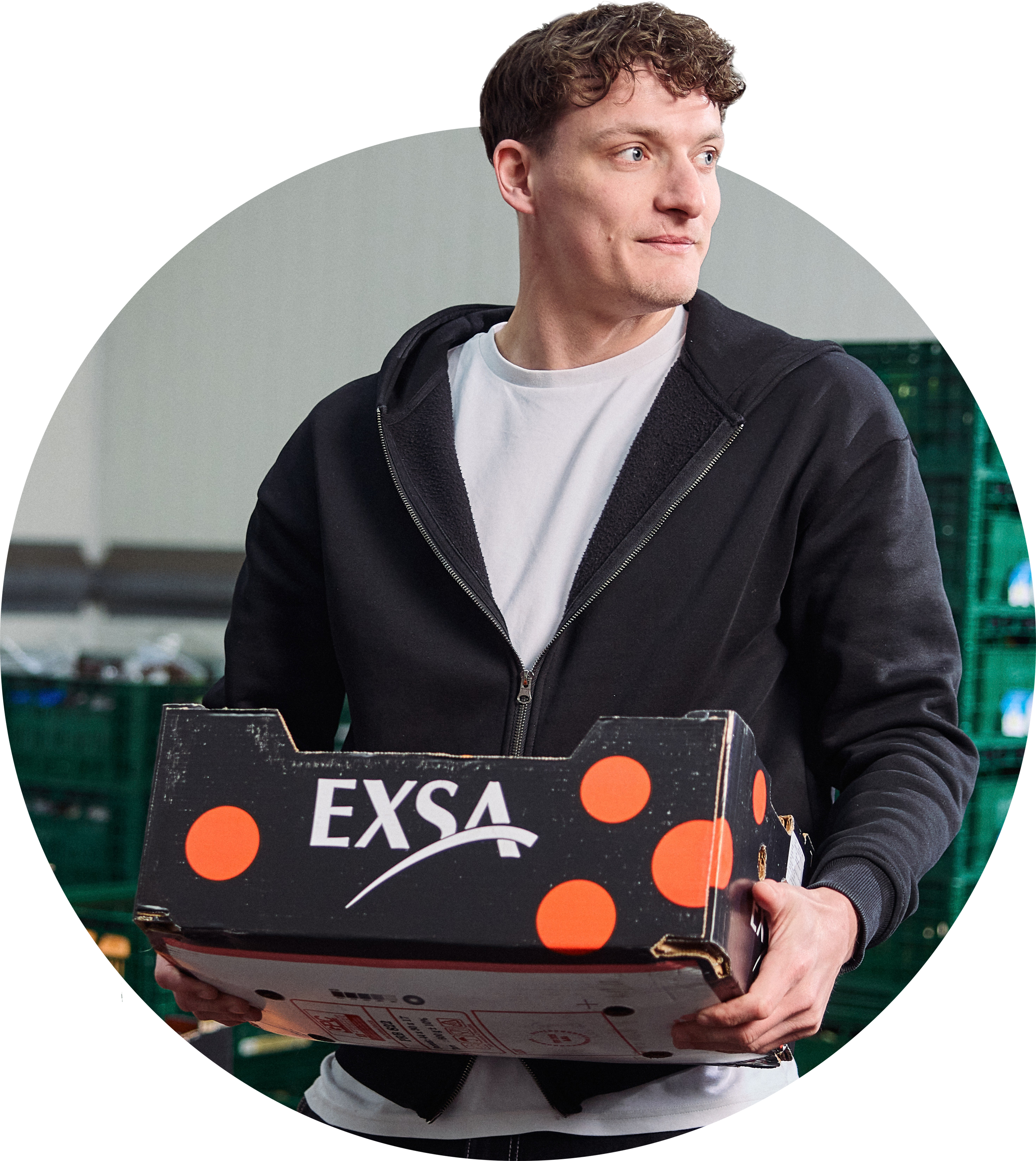 Header van logistiekmedewerker met doos in hand
